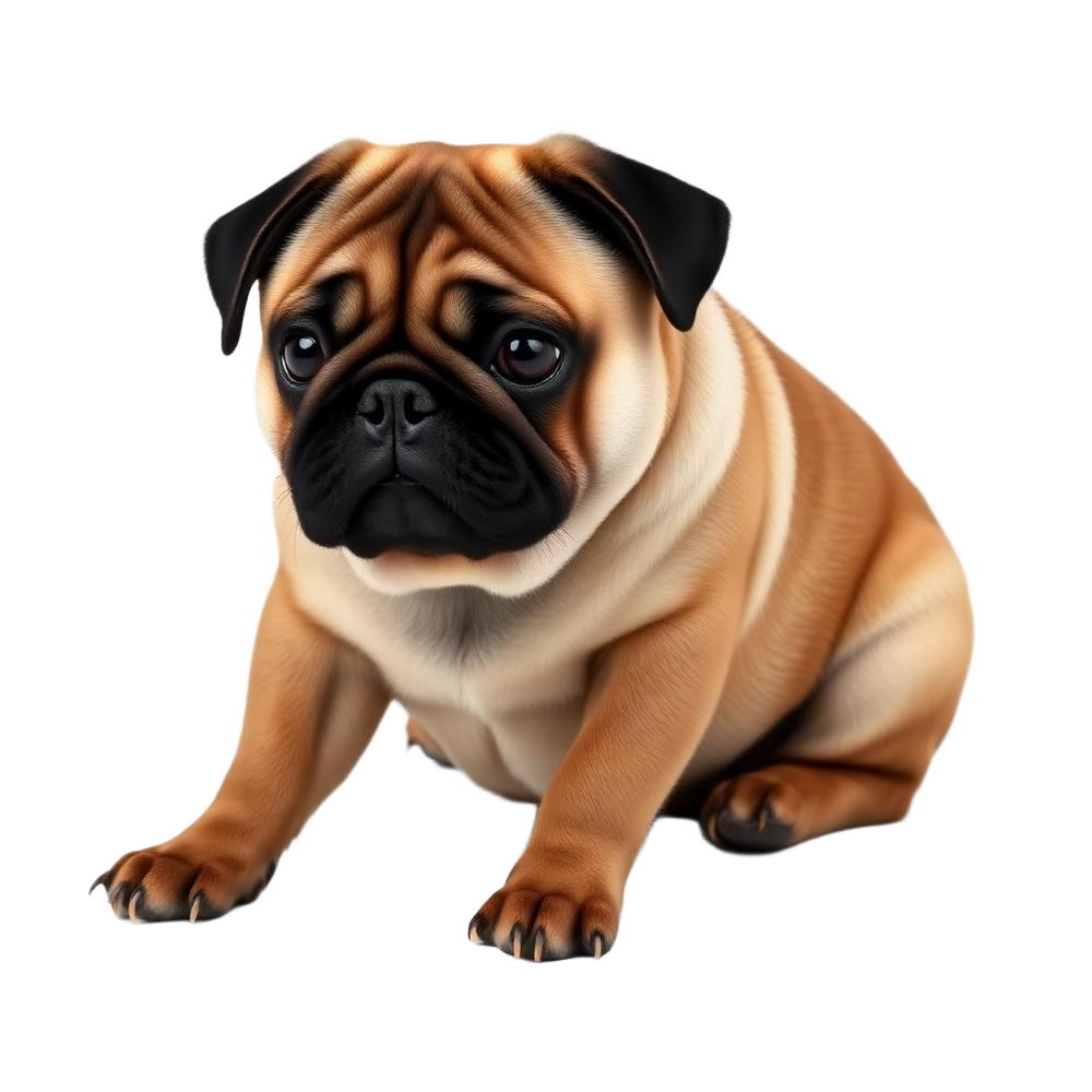 A pug sitting and looking at the camera
