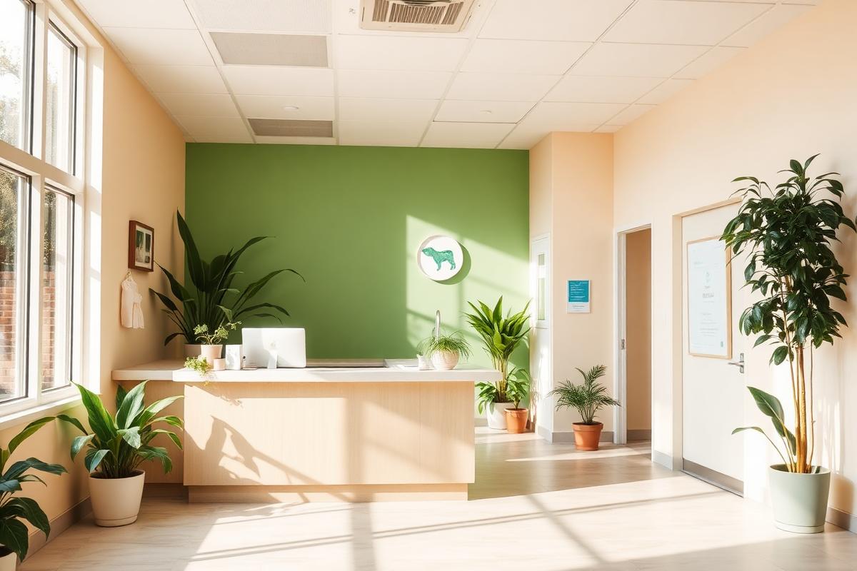 The bright reception area of Duntahane Veterinary Clinic